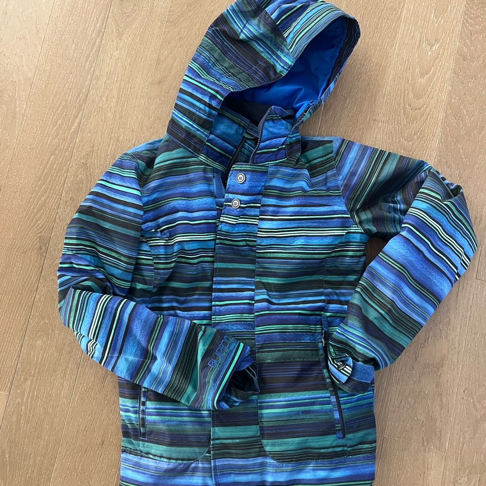 Burton Blue and Green Ski Jacket with Hood and Insulation